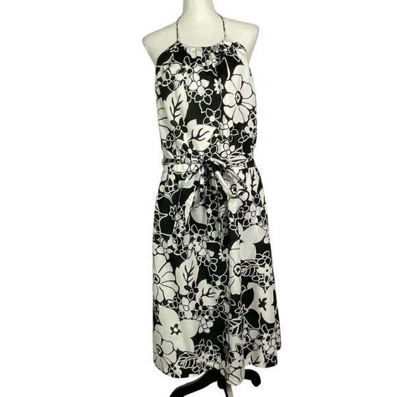LOFT Halter dress, Black & White, size 16, 100% Cotton, lined, ties in front - Picture 1 of 13